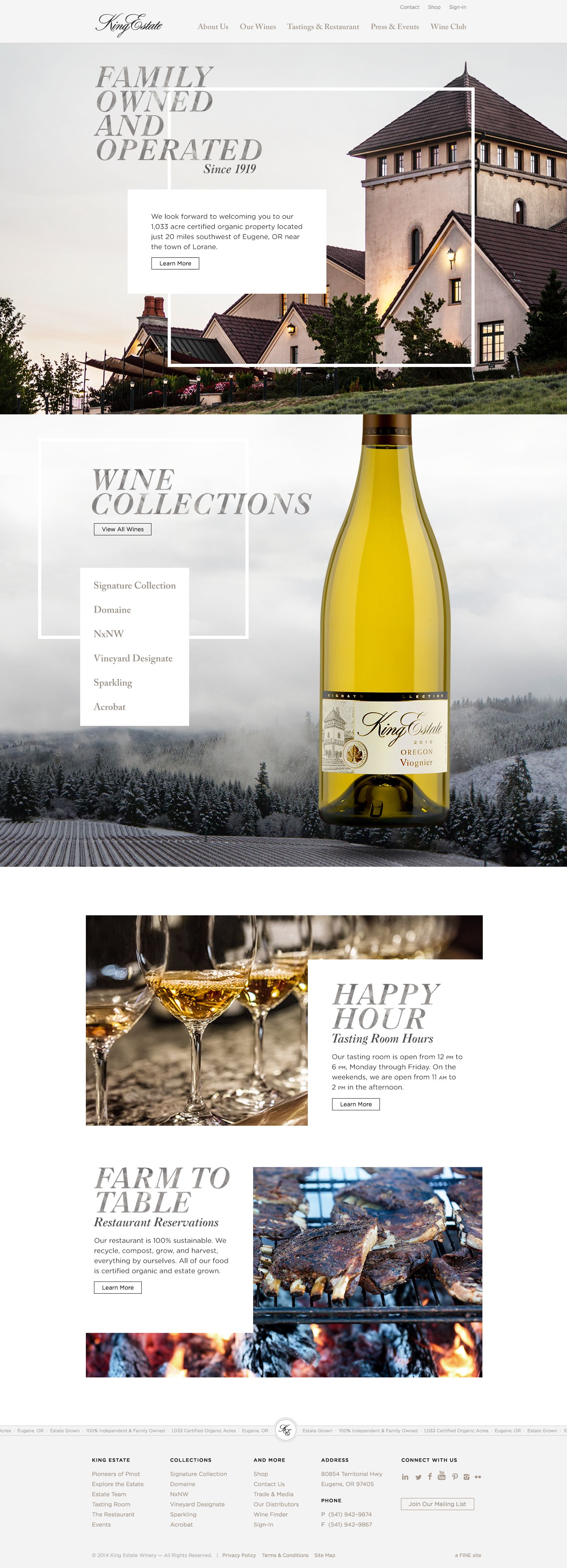 King Estate homepage · Introducing the estate, wines, and hospitality