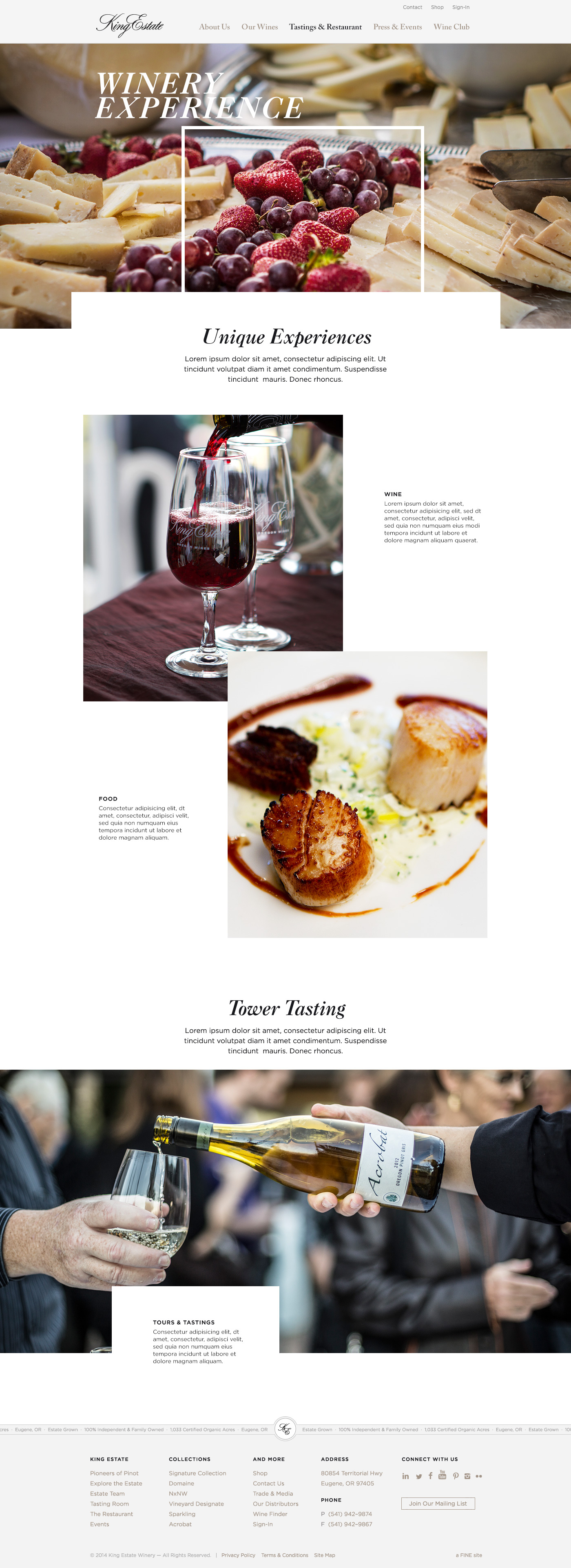 Winery experience · Wine, food, and tastings