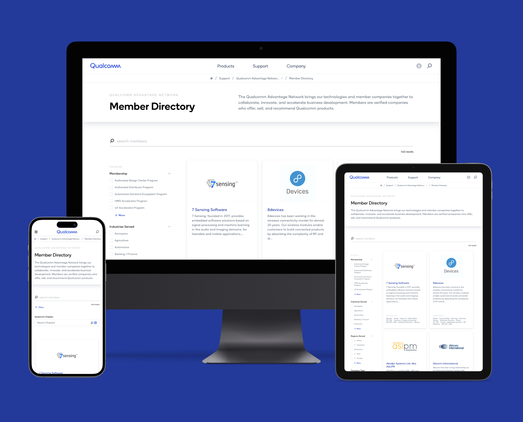 Qualcomm • Responsive screens for Member Directory