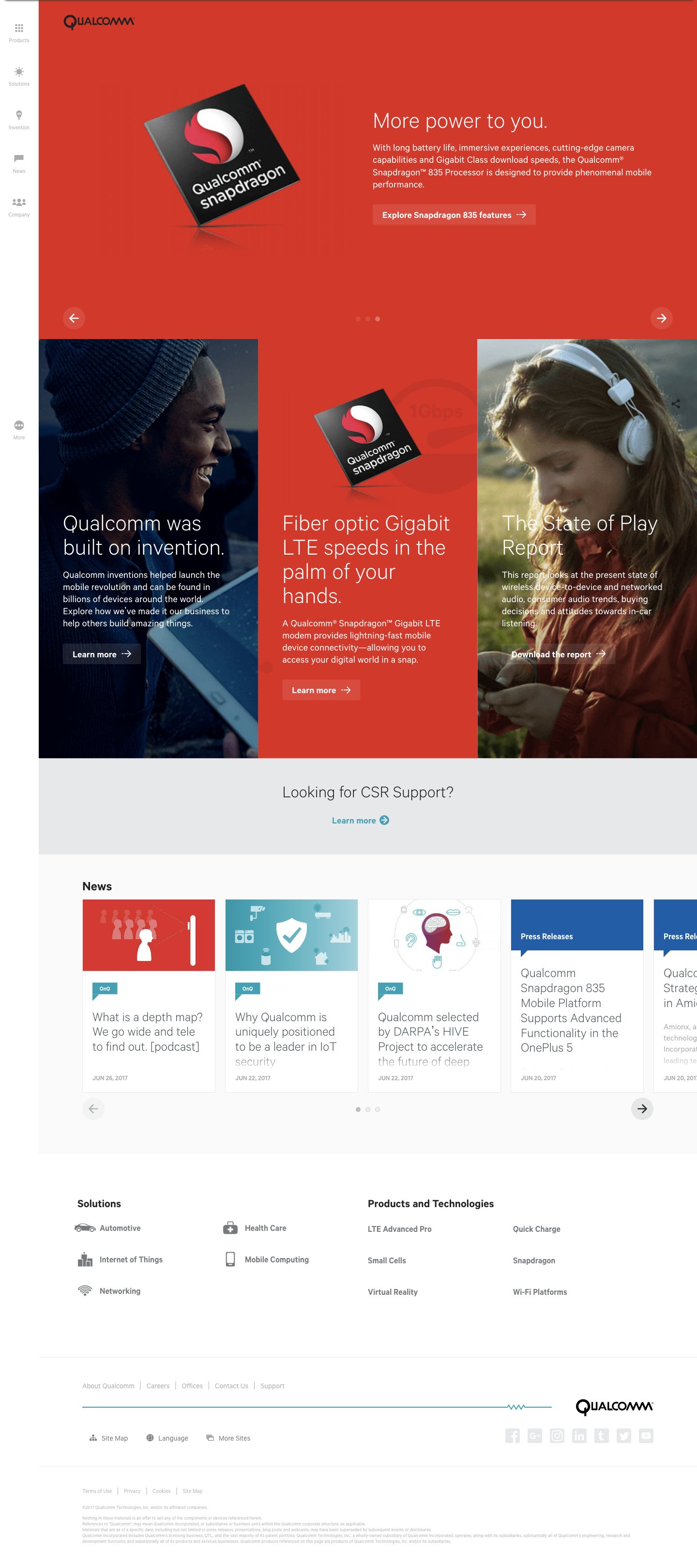 Full-page archived Qualcomm corporate website homepage