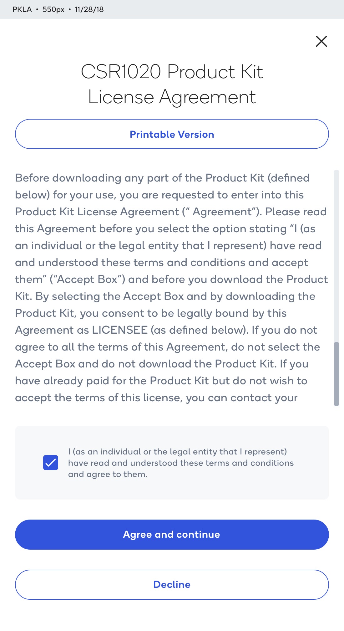 Product Kit License Agreement · 550px layout